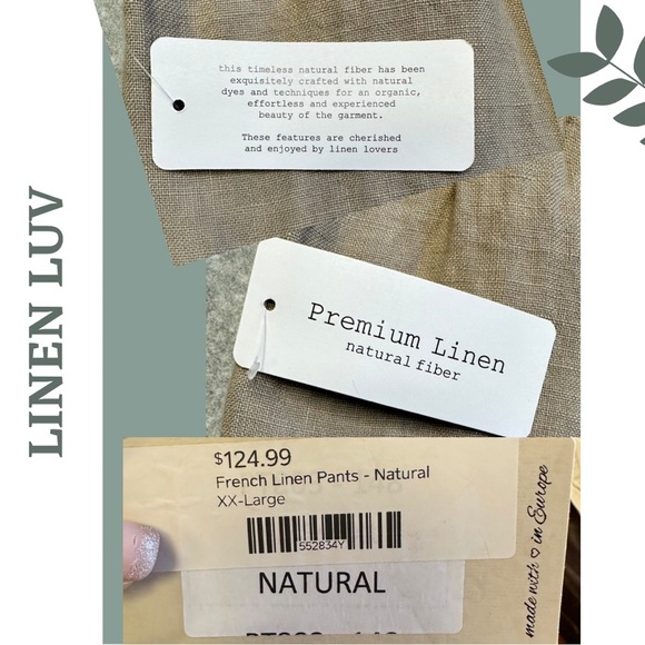 Linen Luv Cropped Pant Elastic Knit Waist front Button Detail Pockets Natural - Picture 8 of 8